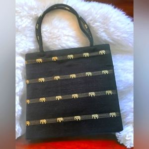 Black Canvas Metallic Elephants Tote